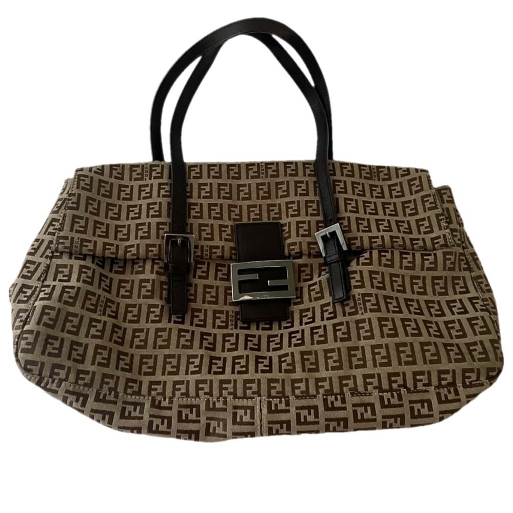 Fendi Baguette Zucchino Canvas Large Shoulder Bag